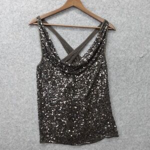 ALL SAINTS Sequin Tank Top Womens S 6 Black Silk Cowl Neck Sparkly Party UK 10